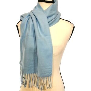 V Fraas Cashmink Light Blue Fringed Scarf